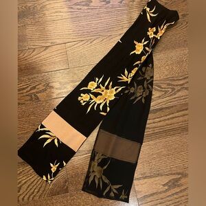 Floral Black and Gold Handmade Silk Scarf